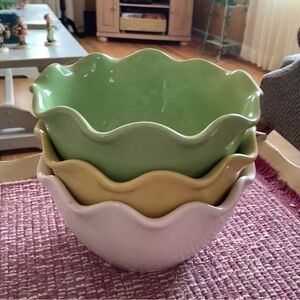 Ambiance Scalloped Bowls Set - Green, Yellow, White